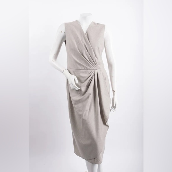 Ralph Lauren Purple Label Womans Midi Draped Dress Sz 8 Gray Wool Sleeveless NWT - Picture 1 of 6